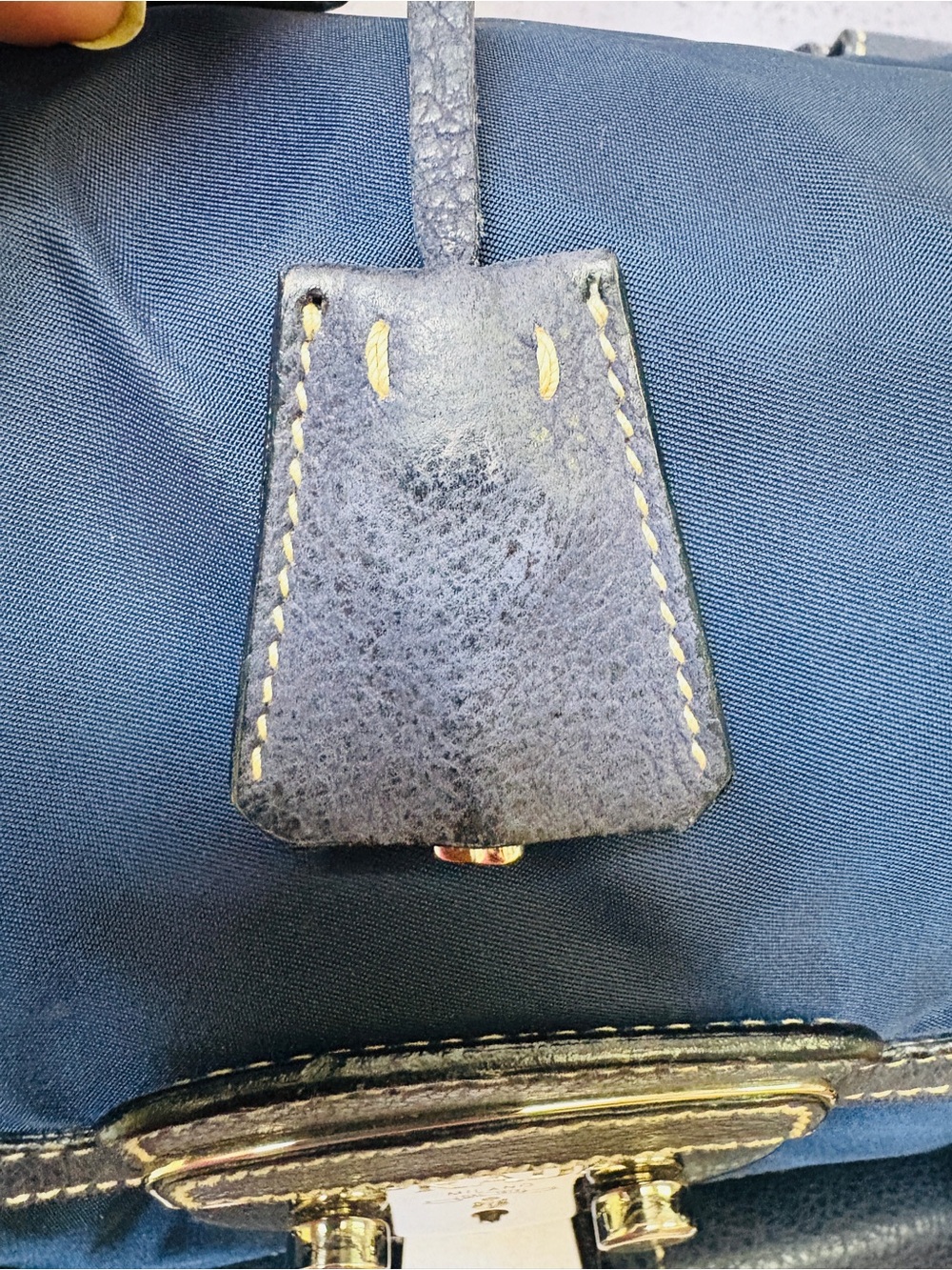Prada Navy Nylon and Black Leather Double-Pocket Satchel with silver Hardware - Picture 14 of 15